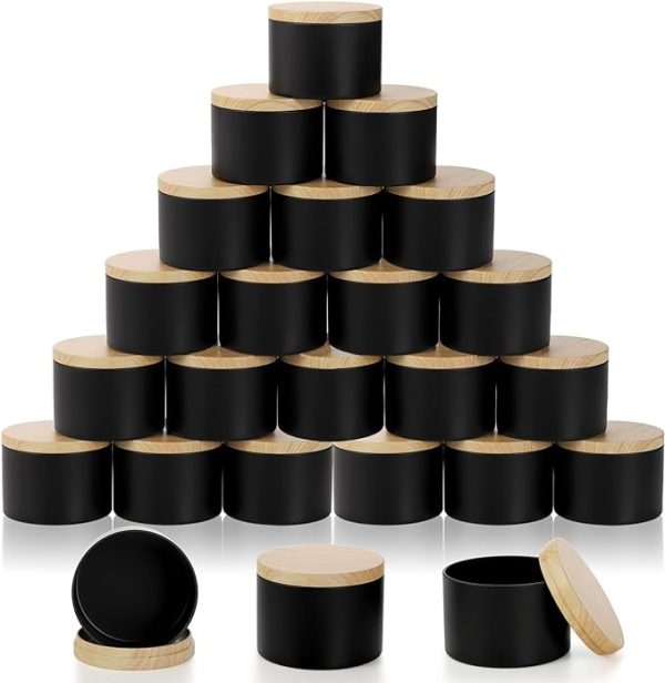 24 Pack Candle Tins, 8 OZ Matte Black Candle Jars with Lids, Metal Candle Container for Candle Making, Bulk Round Candle Mold Vessel Supplies for Storage, Christmas Candle Gift